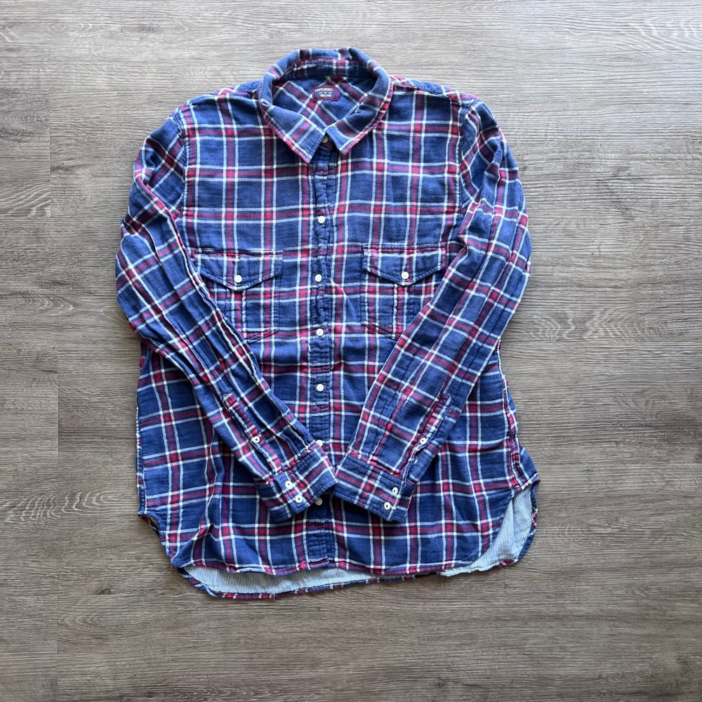UNTUCKit Casual Western Plaid Cotton Flannel Red & Blue Button Up Blouse Sz 18